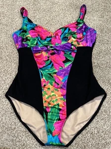 Vintage Slimsuit Women' One Piece Swimsuit Size 16 Retro Multicolor Print Nylon/ - Picture 1 of 6