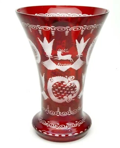 Hand Made Bohemian Crystal Red Vase 10,5" Tall By Egermann. Czech Rep. Beautiful - Bild 1 von 4