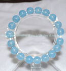 Natural 10mm Light Blue Aquamarine Gemstone Round Stretch Bracelet 7.5'' AA