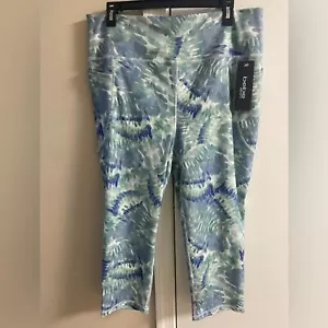 Bebe Sports blue iris tie dye cropped leggings capris with pockets 2X NWT - Picture 1 of 9