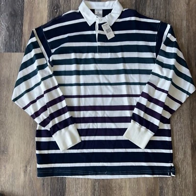 NEW Vintage Men’s Arrow River Bend Striped Rugby Shirt Polo Large 90’s - Image 1 of 4