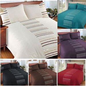 Striped Ribbon Embellished Duvet Quilt Cover Bedding Set with Pillowcases