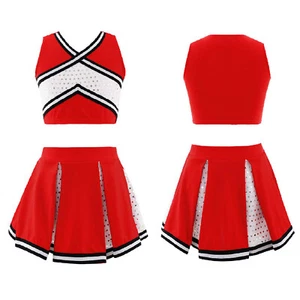 Girls Cheer Leader Uniform Outfit High School Cheerleading Costume for Halloween - Picture 1 of 33