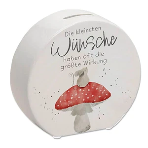 Maus auf Fliegenpilz Spardose mit Spruch Kleinste Wünsche größte Wirkung - Bild 1 von 6