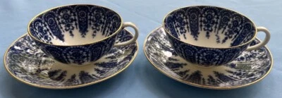 TWO Antique Ornate Royal Doulton Blue and White Cup and Saucer Sets - Image 1 of 4