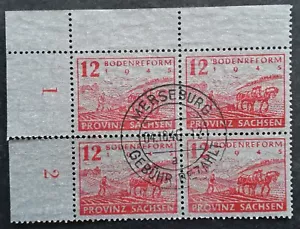 1946 Germany (Soviet Zone) block of 4 x 12 Pfg Saxony Land Reform Merseburg - Bild 1 von 2
