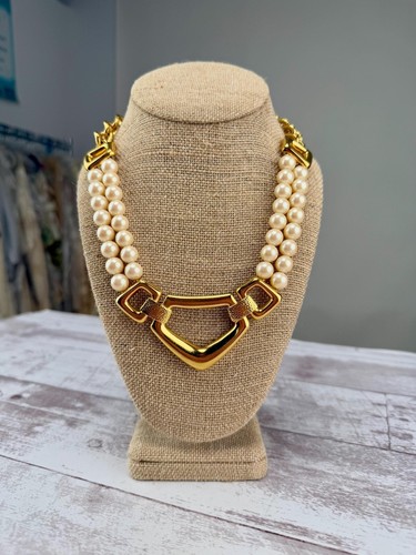 SAINT LAURENT (YSL) Collana vintage designer anni 80 YSL Yves Saint Laurent perle finte tono oro