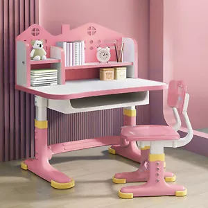 Kid Functional Desk Chair Set,Height Adjustable Children School Study Desk(Pink) - Picture 1 of 10