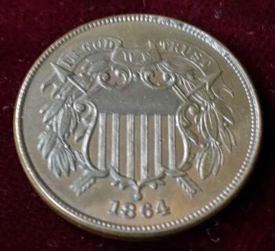 1864 2 cent | UNC, Die Crack | Two Cent Piece | Copper 2 cent - Image 1 of 3