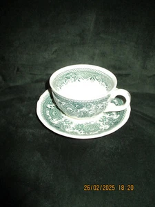 VILLEROY & BOCH Tasse mit Untertasse grün beige Mettlacher Kupferdruck seit 1748 - Bild 1 von 7