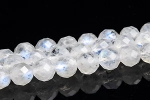 3-4MM Genuine Natural Translucent Rainbow Moonstone Grade AA Faceted Round Beads - Picture 1 of 4