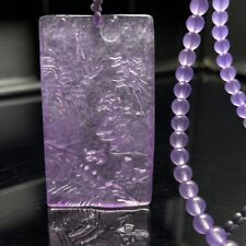 Certified Natural Ice Lavender Jade Jadeite Carved Landscape Pendant&Necklaces