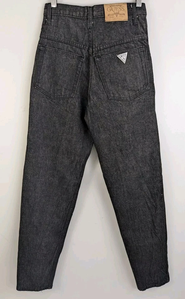 复古 20 世纪 80 年代 Guess 牛仔裤 28x34 高腰锥形腿黑色炭黑色牛仔美国  — 第 1/4 张图片