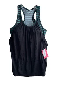 Womens NY&C Black Green Athletic Tank Top Built in Support Bra Size Medium NWT - Picture 1 of 13