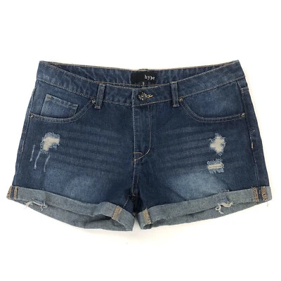 "Pantalones Cortos de Jean Hype con Puños Juniors Talla 9 Azul Envejecido Denim Lavado Medio W32""" Foto 1 de 4