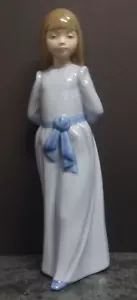 NAO By Lladro #1425 ‘Girl In Blue Dress With Hands Behind Back' - Picture 1 of 5