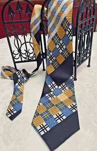 Givenchy Men's Tie Paris France Yellow Blu Black Geometric Retro 100% Silk 4.5" - Picture 1 of 8
