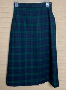 Vintage Wool Skirt Womens Green Plaid Academia Upcycle Easy Career Church Sewing - Picture 1 of 12