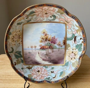 Antique MORIMURA 10" Hand Painted Enameled Bowl With Village Scene - Japan - Picture 1 of 5