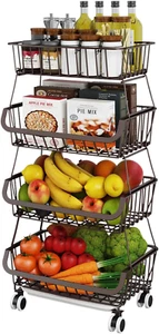 Fruit Vegetable Storage Basket for Kitchen - 4 Tier Stackable Metal Wire Baskets - Picture 1 of 6