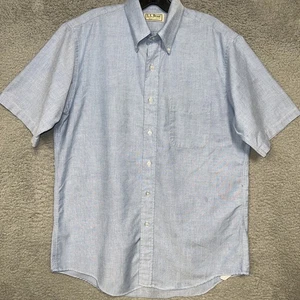 VTG LL Bean Shirt Men's Sz 16 Blue Chambray Oxford OCBD Short Sleeve Button Down - Picture 1 of 7