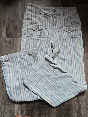 Размер 12 девочек ограниченного слишком синий бархат в полоску Flare джинсы Y2k винтажный 00s - Изображение 1 из 4