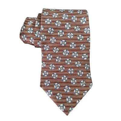 Kenneth Cole New York Necktie Mens Brown Geometric Silk Business Formal Tie - Image 1 of 4