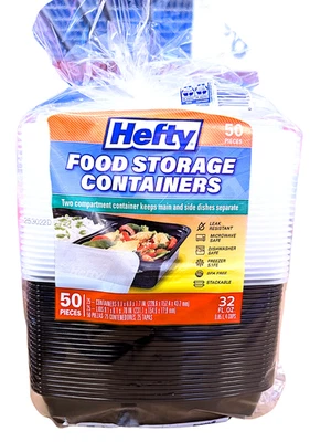 Hefty Food Storage Containers Two Compartment with Lids 50 Count x 32 Fl Oz - Image 1 of 3