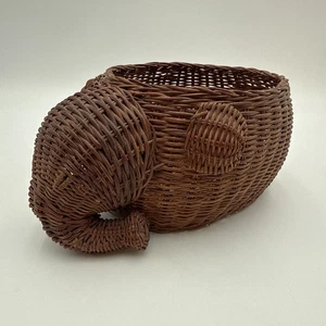 Vintage Elephant Wicker Rattan Planter Basket Weave Boho Cottage Home Decor - Picture 1 of 6