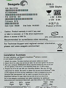 SEAGATE  ST31000340SV  1TB 7200 RPM 32MB Cache SATA 3.0Gb/s Internal Hard DRIVE  - Picture 1 of 2