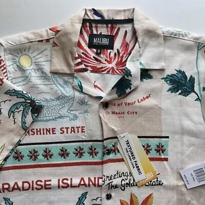New Malibu by Drill USA States Tropical Button Up Polyester Shirt Mens S - Picture 1 of 13