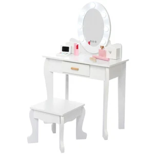Girl Vanity Table Chair Playset Toy Kid Makeup Dressing with Light Mirror Drawer - Picture 1 of 7