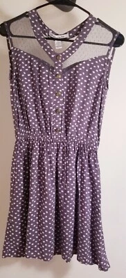 American Rag Dress XS Polka Dot Gray Sleeveless Mesh Neckline Pocketed - Image 1 of 4