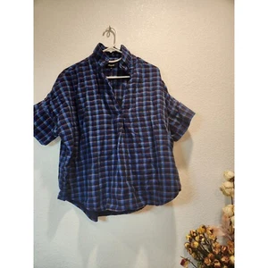 Madewell Do Well Plaid Cotton Boxy Short Sleeve Top XL Blue Check Shirt - Picture 1 of 7