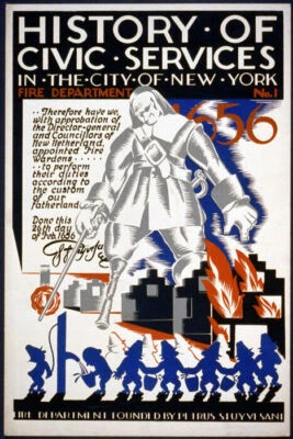 PÓSTER REPRO HISTORIA DE LOS SERVICIOS CÍVICOS 1656 DEPARTAMENTO DE BOMBEROS DE NUEVA YORK DE COLECCIÓN Foto 1 de 3