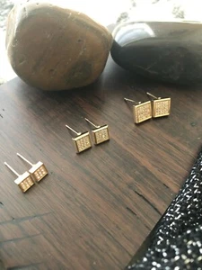 Pendientes de tachuelas cuadradas de oro circonio cúbico de hip hop regalo para hombres regalos 5,6,8 mm - Imagen 1 de 7