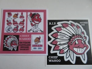 CLEVELAND INDIANS, CHIEF WAHOO, 106 YR MASCOT, R.I.P. MASCOT MAGNET & STICKER - Picture 1 of 6