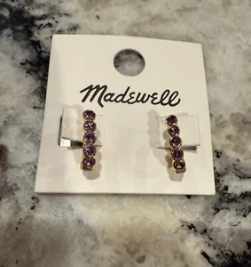 NWT Madewell Tennis Collection Bezel Set Purple Crystal Carabiner Hoop Earrings - Picture 1 of 5