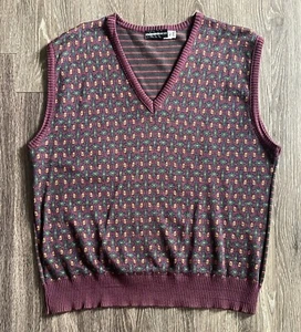 Vintage Neiman Marcus Sweater Vest Mens XL Purple Green Brown Knit Made USA - Picture 1 of 6