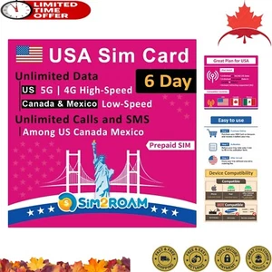 Carte SIM prépayée - Données Internet 5G/4G illimitées aux États-Unis, au Canada et au Mexique - Photo 1 sur 11
