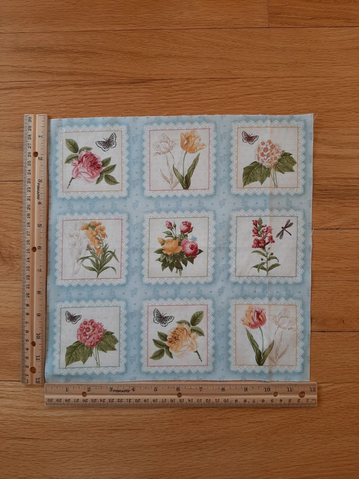 Bloques de panel de tela edredón de algodón Makower flores mariposas etiqueta botánica (9) Foto 1 de 1