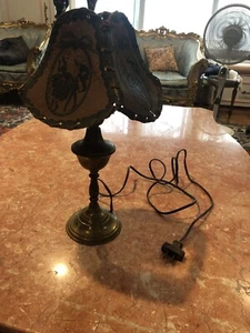 Vintage Antique Lamp With Leather Shades  - Picture 1 of 6