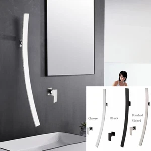 2PCS Black/Chrome Bathroom Sink Faucet Waterfall Long Spout Wall Mount Brass Tap - Picture 1 of 48