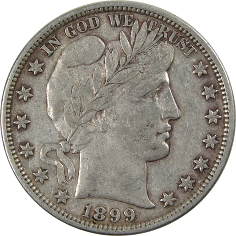 1899 Barber Half Dollar VF/XF 90% Silver 50c Coin SKU:I4274 Cover
