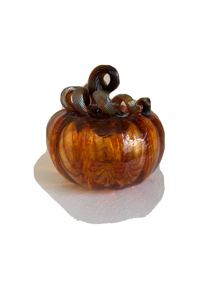 Luke Adams Glass | 5" Squat Glass Pumpkin | Handmade Table Top Decor