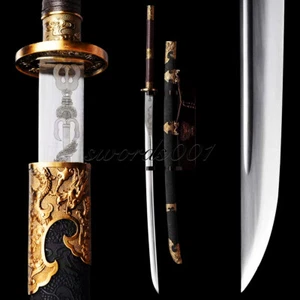 52 In Miao Dao Broadsword Chinese Saber Carbon Steel Sword Dragon Engraved Blade - Picture 1 of 10