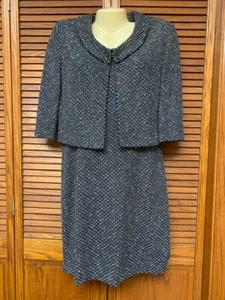 ST JOHN COLLECTION 8 / 10  BLACK & WHITE SLEEVELESS KNIT DRESS & CARDIGAN JACKET - Picture 1 of 24