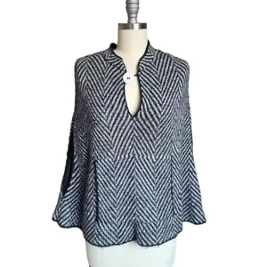 Kate Spade Baby Alpaca Black Gray Wool Chevron Poncho Sweater Small Medium - Picture 1 of 8