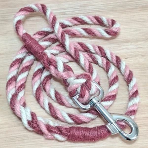 Guinzaglio per Cani in Corda di Iuta Morbida Forte Lunga 6 Ft in Rosa/Creme - Eco Fibra Naturale - Foto 1 di 7