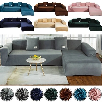 L Shape Velvet Couch Covers 3+4-Seater Sectional Sofa Slipcovers Protector - Image 1 of 2